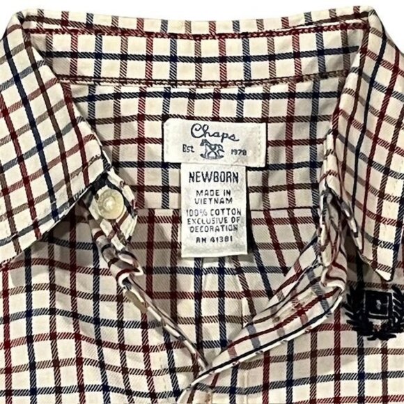 CHAPS Newborn Collection Baby Boy 2 Piece Plaid Shirt And Navy Pants Set NWT - Picture 6 of 9